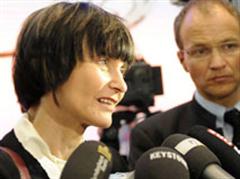 Micheline Calmy-Rey an der Medienkonferenz im Anschluss an die Bundesratsitzung.